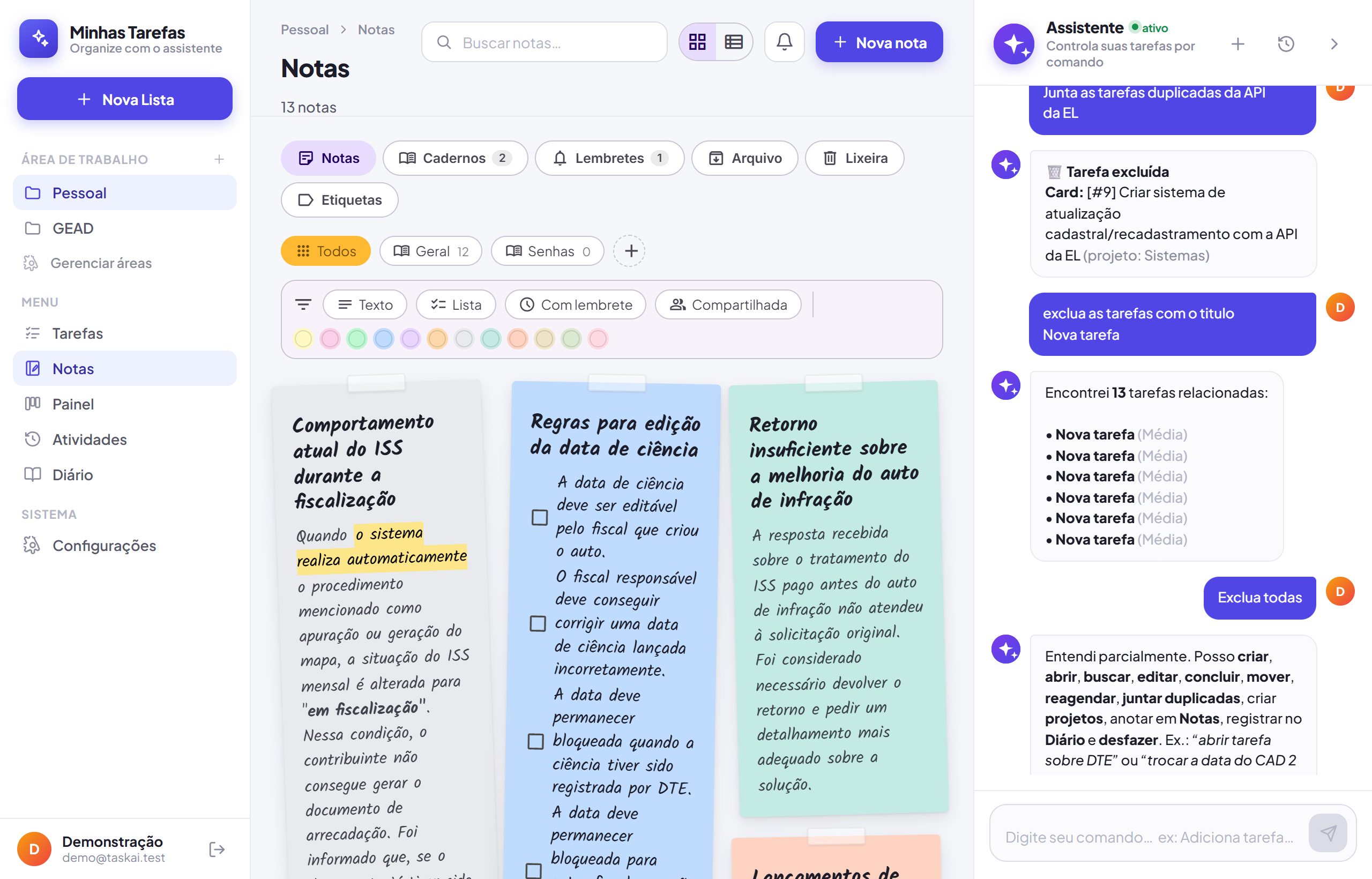 Notas do Tarefas Chat